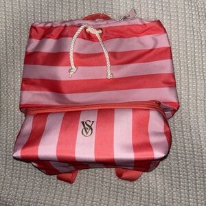 Victoria's Secret Bold Pink and Red Striped Backpack